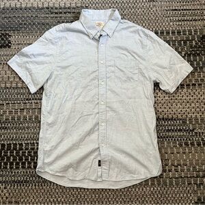 Faherty Brand Men’s Short Sleeve Button Up Cotton Blend Shirt, Light Blue, Large